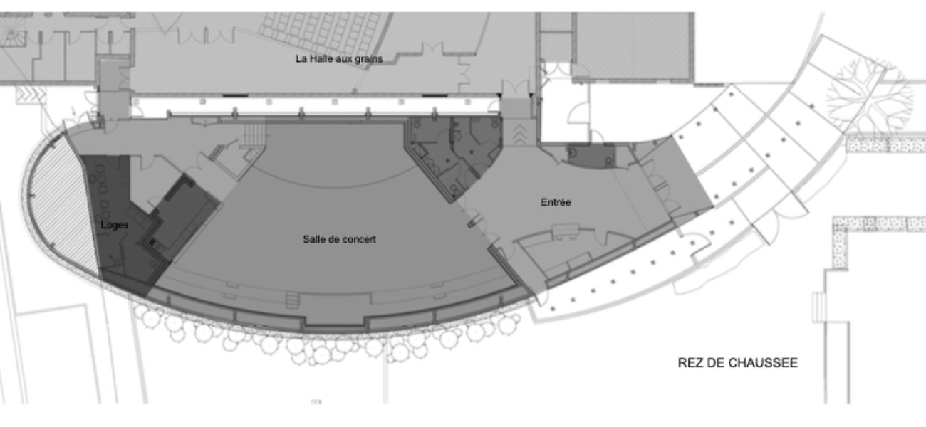 Plan de construction de la salle de concert Almazic à Bagnères-de-Bigorre