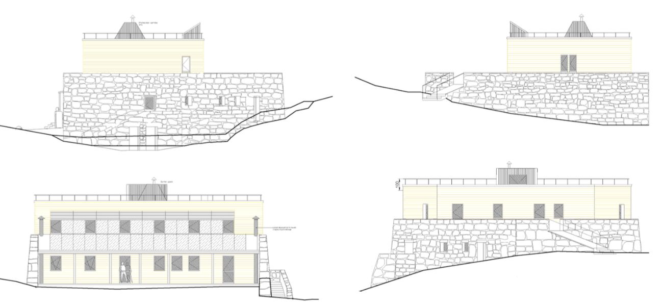 dessin d'architecte du refuge d'Aygues-Cluses - Atelier Ott